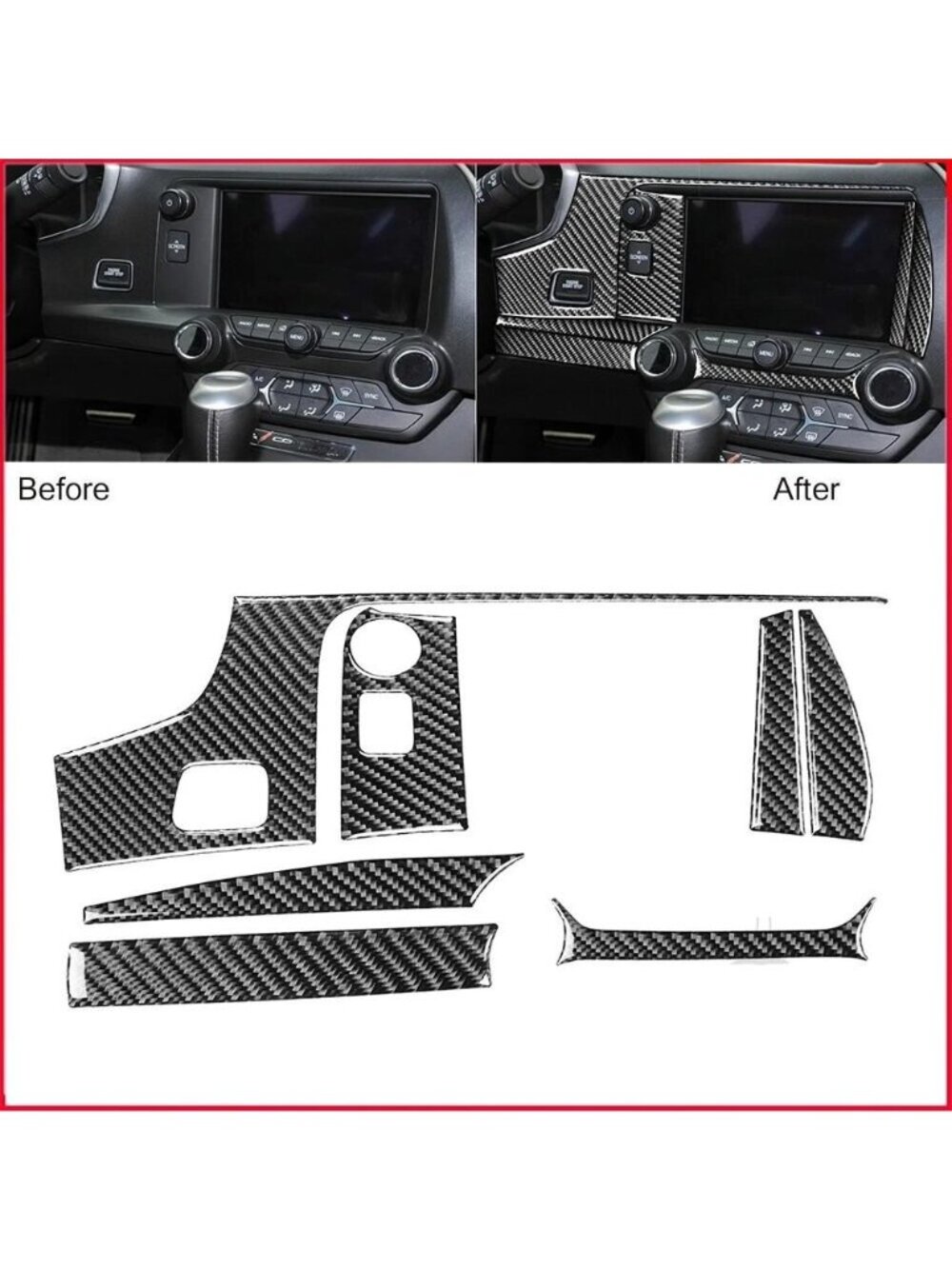 7Pcs For Chevrolet Corvette C7 2014-2019 Carbon Fiber Console Panel Trim Sticker